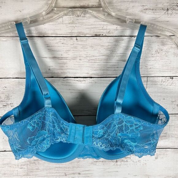 Wacoal 853127 Contour T Shirt Bra 36D Seafoam Blue Lace Trim Molded Underwire - Picture 2 of 5